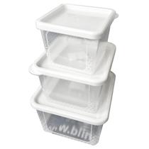 Kit 3 Potes Quadrado P M G Armazenamento Alimentos Mantimentos Premium Potte Freezer