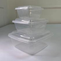 Kit 3 potes quadrados com tampa transparente organizadores de cozinha