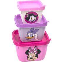 Kit 3 Potes Quadrados Conect Com Tampa Minnie Disney Menina