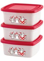 Kit 3 Potes Quadrados Gatinhos Com Tampa Vermelha 400ml