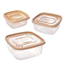 Kit 3 Potes Quadrados Mantimentos 580ml 1.6L 2.85L Empilhável Resistentes para Alimentos Plástico Kit 3 Potes Quadrados Mantimentos 580ml 1.6L 2.85L Empilhável Resistentes para Alimentos Plástico