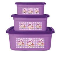 Kit 3 Potes Quadrados Multiuso Lilás Roxo Bella Com Tampa Kit 3 Potes Quadrados Multiuso Lilás Roxo Bella Com Tampa