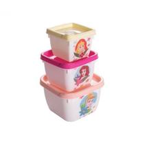 Kit 3 Potes Quadrados Princesas Conect Com Tampa