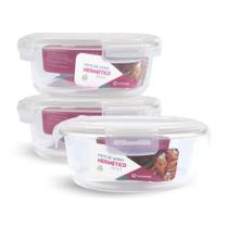 Kit 3 Potes Redondo Vidro Hermético Forno Freezer 950ml