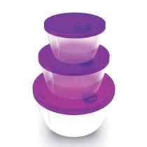 Kit 3 Potes Redondos 350ml 650ml 1200ml Roxo