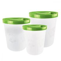 Kit 3 Potes Redondos Alto Fosco com Tampa Plástico Porta Mantimentos Food Container Vasilhas Armazenar Alimentos Bebidas