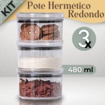Kit 3 Potes Redondos Herméticos 480ml Acrílico Paramount