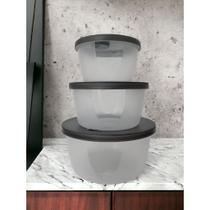 Kit 3 Potes Redondos Plástico c/Válvula de Respiro Armazenamento -Vai Microondas-Lava-Louça-Freezer