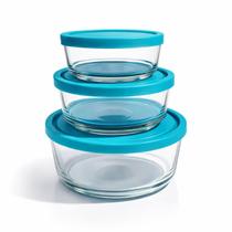 Kit 3 Potes Refratário de Vidro com Tampa Redondo Alimentos