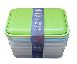 Kit 3 potes retang. transl. 3,6l tampas coloridas micromax