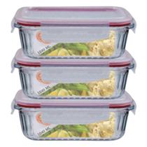 Kit 3 Potes Retangular 4 Travas Marmita Canelado 1040ml Kit 3 Potes Retangular 4 Travas Marmita Canelado 1040ml