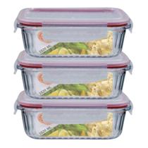 Kit 3 Potes Retangular 4 Travas Marmita Canelado 1520ml Kit 3 Potes Retangular 4 Travas Marmita Canelado 1520ml