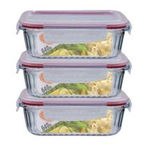 Kit 3 Potes Retangular 4 Travas Marmita Canelado 640ml Kit 3 Potes Retangular 4 Travas Marmita Canelado 640ml