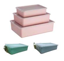 Kit 3 potes retangular conjunto multiuso porta alimentos marmitas microondas freezer