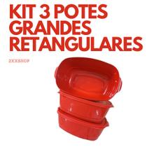 Kit 3 Potes Retangular Grandes de 3000 ML Premium Free BPA Frezeer e Micro-Ondas Pote Grande Kit 3 Potes Retangular Grandes de 3000 ML Premium Free BPA Frezeer e Micro-Ondas Pote Grande