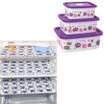 Kit 3 Potes Retangular Lauren Roxo 3 Toalhas Para Geladeira Hortênsia Kit 3 Potes Retangular Lauren Roxo 3 Toalhas Para Geladeira Hortênsia