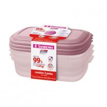 Kit 3 Potes Retangulares 1,1l Hermético Atóxico Sanremo