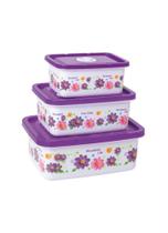 Kit 3 Potes Retangulares Floral Lauren Roxo