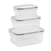 Kit 3 Potes Retangulares Herméticos Transparente