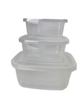 Kit 3 potes retangulares p m g de plástico para armazenar alimentos novidade prática