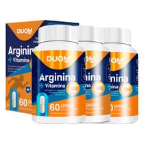 Kit 3 Potes Suplemento Alimentar Arginina + Vitamina C Natural 100% Puro Original - 180 Cápsulas/Comprimidos Duom