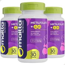 Kit 3 Potes Suplemento Metilfolato + Vitaminas B6 B12 90 Cápsulas