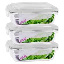 Kit 3 Potes Tampa Hermetica 4 Travas Retangular Vidro 640ml Kit 3 Potes Tampa Hermetica 4 Travas Retangular Vidro 640ml