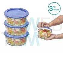 Kit 3 Potes Tigela de Vidro com Tampa Plástica Laguna 750ml Vitazza:Para Servir, Organização de Cozinha e Geladeira, Opção Sustentável
