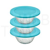 Kit 3 Potes Tigela Saladeira de Vidro com Tampa Plástica Lírio 2,5l Vitazza: Para Servir Mesa Posta e Organizar Cozinha Opção Sustentável
