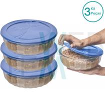 Kit 3 Potes Tigela Saladeira de Vidro com Tampa Plástica Oceani 3,8 litros Vitazza: Para Servir e Organização de Cozinha e Geladeira Opção Sustentável