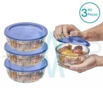 Kit 3 Potes Tigela Saladeira de Vidro com Tampa Plástica Oceani 600ml Vitazza: Para Servir e Organização de Cozinha e Geladeira Opção Sustentável