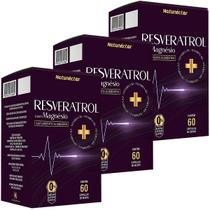 Kit 3 Potes Trans Resveratrol Magnésio 180 Capsulas Suplemento 500mg Natural Vitaminas B1 B6 B9 C K2 Original Concentrado Natunéctar Antioxidante