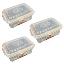 Kit 3 Potes Transparente Retangular de 550ML MB Plástico