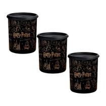 Kit 3 Potes Tupperware Instantânea Mágica Harry Potter Hogwarts Preto 2,25L