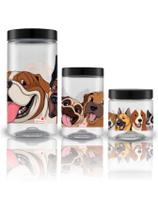 Kit 3 Potes Vasilha Plástico Porta Ração Petiscos Cozinha Diversos Cachorro Tampa Rosca