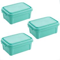 Kit 3 Potes verde água Retangular de 550ML da MB Plástico