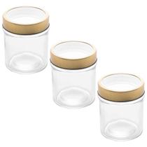 Kit 3 Potes Vidro Borossilicato Tampa Dourada 350ml Kit 3 Potes Vidro Borossilicato Tampa Dourada 350ml
