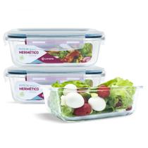 Kit 3 Potes Vidro Hermético 640ml Marmita Microondas