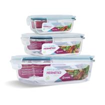 Kit 3 Potes Vidro Hermético Marmita 370ml + 640ml + 1040ml Kit 3 Potes Vidro Hermético Marmita 370ml + 640ml + 1040ml