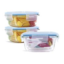 Kit 3 Potes Vidro Hermético Trava Marmita Mantimenos 320ml