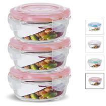 Kit 3 Potes Vidro Hermético Trava Redondo 400ml Marmita