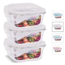 KIT 3 Potes Vidro Herméticos Quadrado 520ml