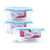 KIT 3 Potes Vidro Herméticos Redondo 400ml Azul