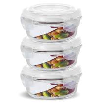 KIT 3 Potes Vidro Herméticos Redondo 400ml Branco