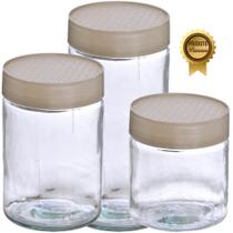 Kit 3 Potes Vidro Liso Cappuccino Tam 1,6LT-1,2LT- 880ML