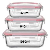 Kit 3 Potes Vidro Marmita Retangular Herméticos Com Tampa 1050 640 370