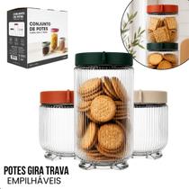 Kit 3 Potes Vidro Porta Mantimentos Hermético Luxo Kit 3 Potes Vidro Porta Mantimentos Hermético Luxo