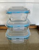 Kit 3 Potes Vidro Quadrados Tampa Hermét 320ml/520ml/800ml Cor Transparente