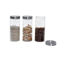 Kit 3 Potes Vidro Tampa Inox Bolhas Redondo 2200Ml - Mozcada