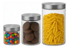 Kit 3 Potes Vidro Transparente com Tampa Inox Organizador de Mantimentos Cozinha Kit 3 Potes Vidro Transparente com Tampa Inox Organizador de Mantimentos Cozinha